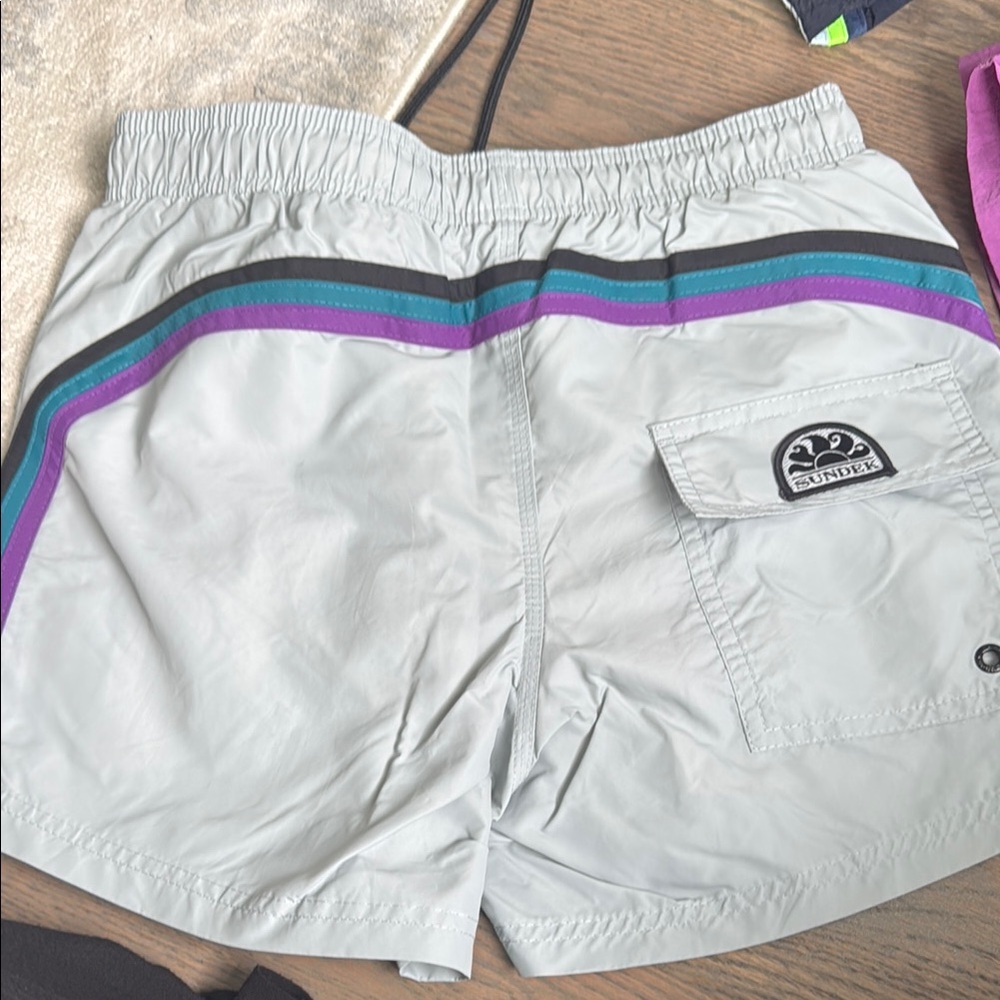 Sundek Gray and Purple Swim Trunks Quick-Dry Elastic Waist